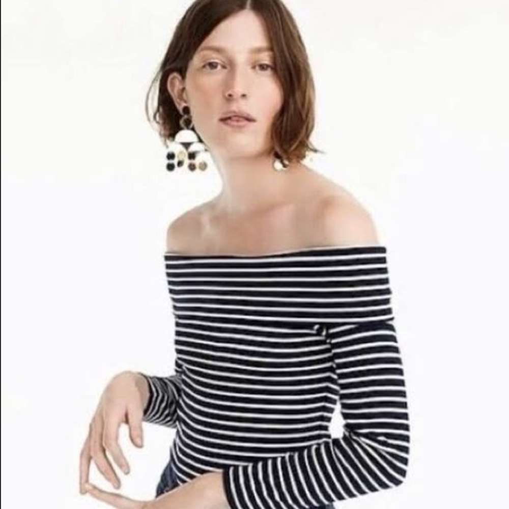 J.Crew off the shoulder top Blue And White, size M